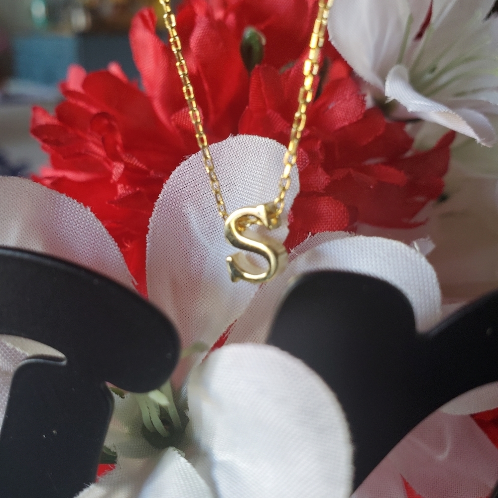 "S" Intial 14K Gold Necklace - Picture 7 of 8